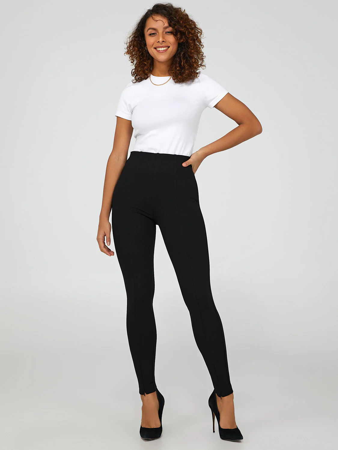 Zipper Detail High-Waisted Pull-On Pants