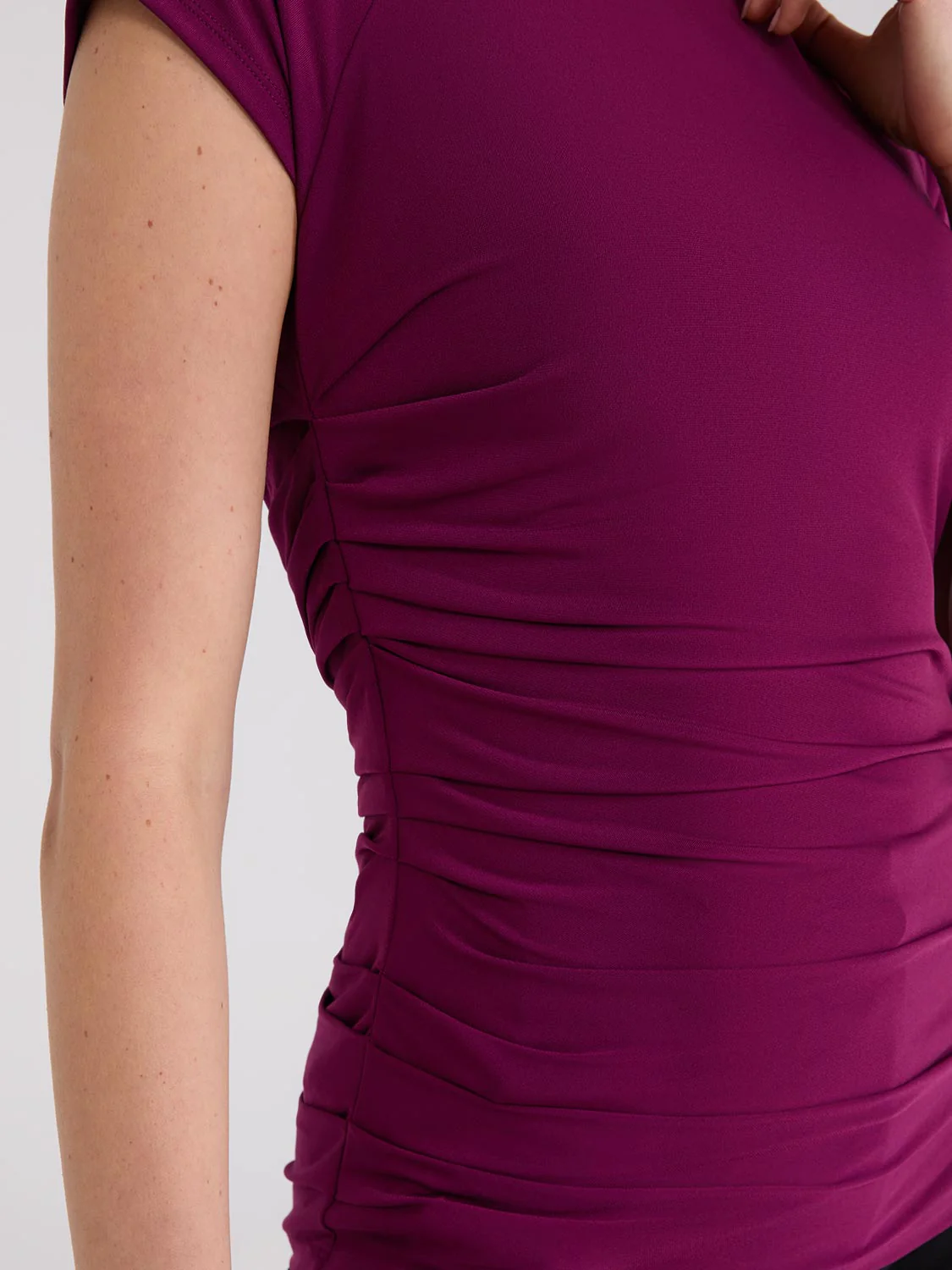 Short Raglan Sleeve Top With Side Pleats