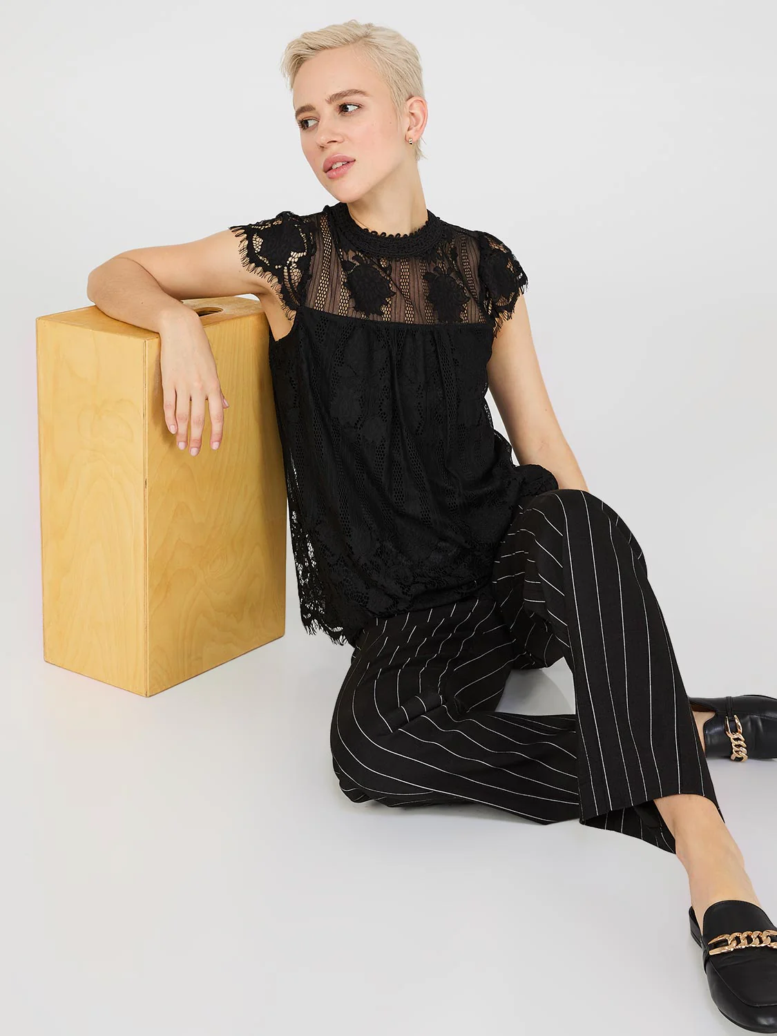 Lace Cap Sleeve Top With Crochet Detail