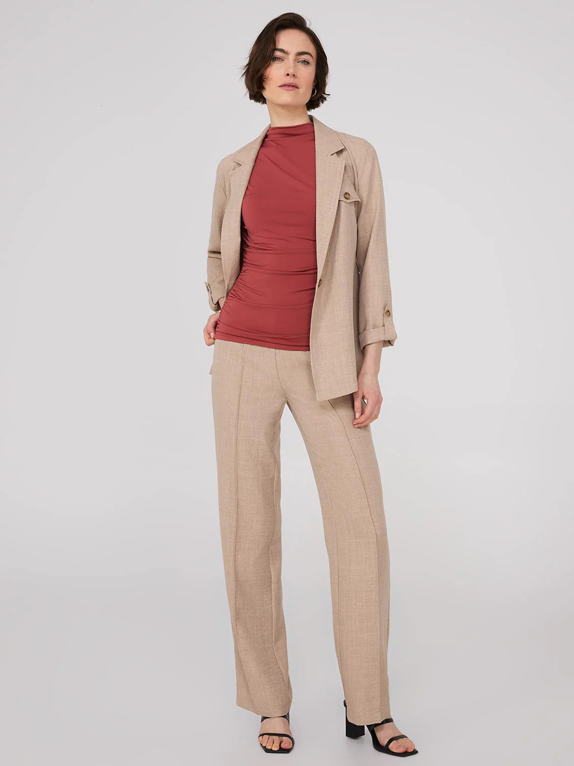 Sleeveless Mock Neck Top With Ruched Details