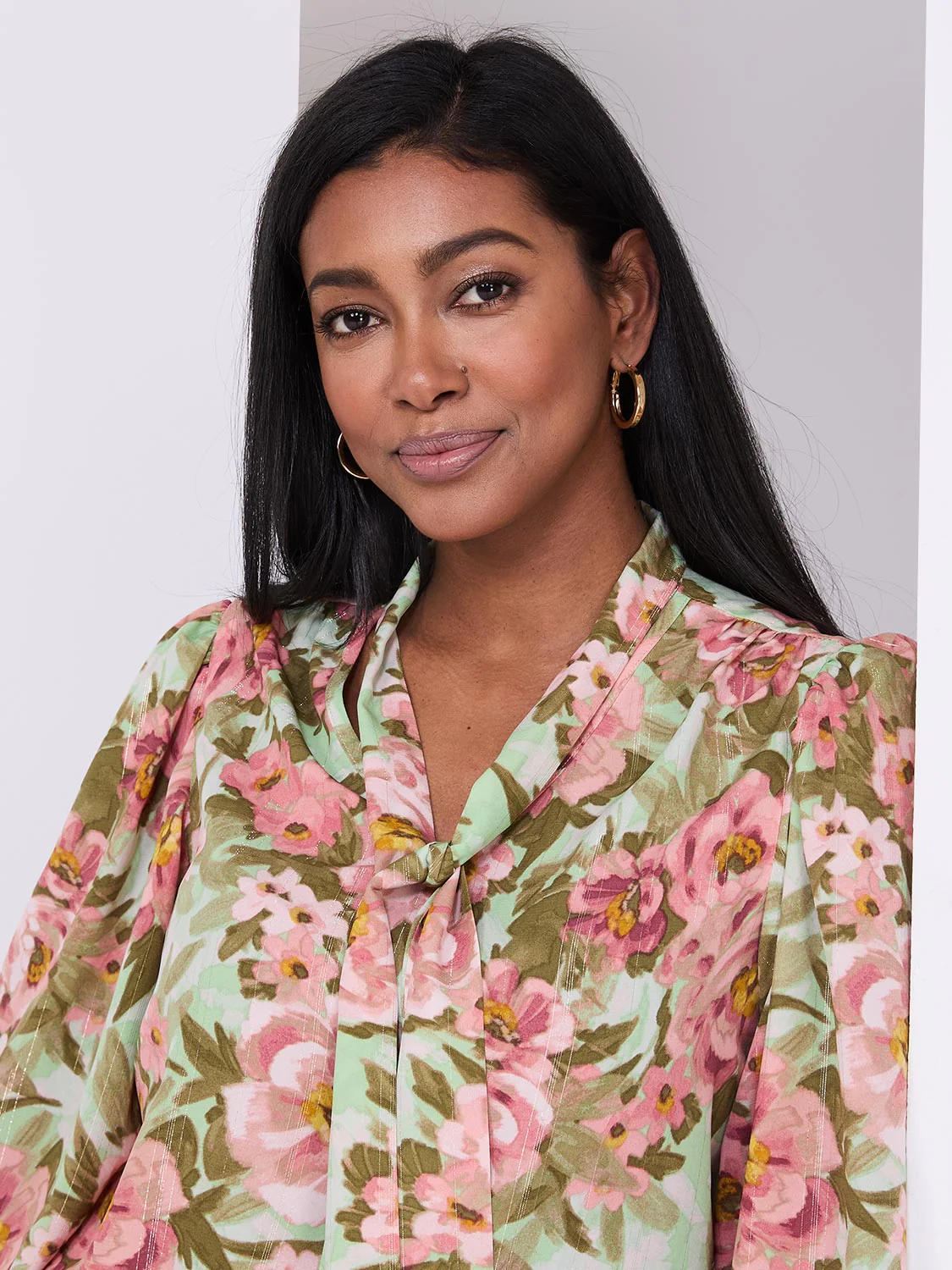 Printed Popover Bow Blouse