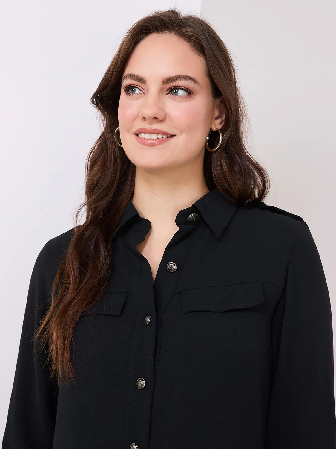 Utility Pocket Button-Front Blouse