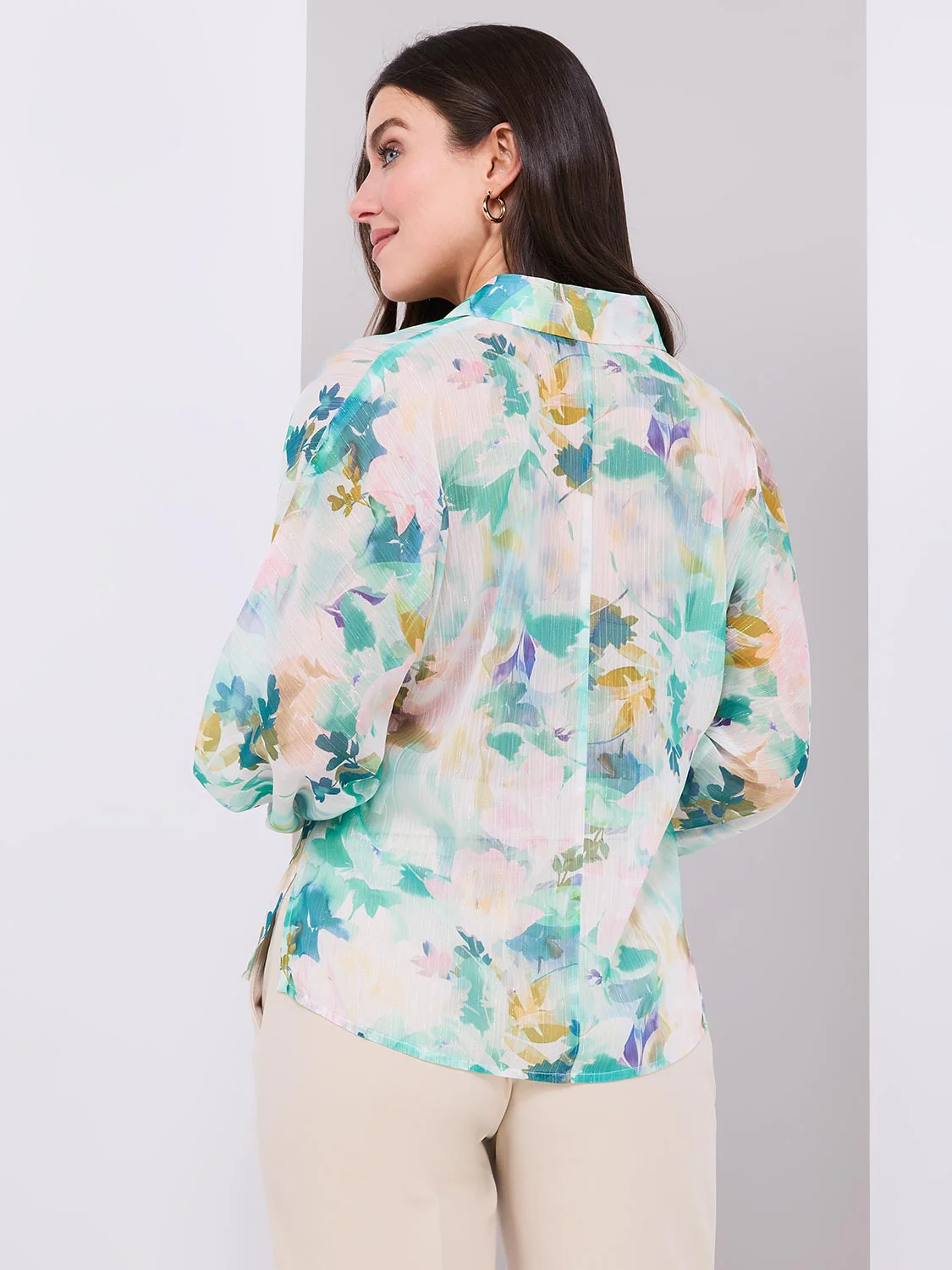 Floral Print Button-Front Chiffon Blouse