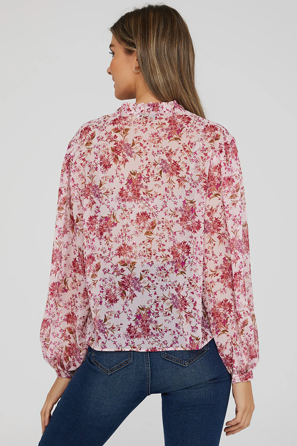Printed Ruffled Long Sleeve Blouse