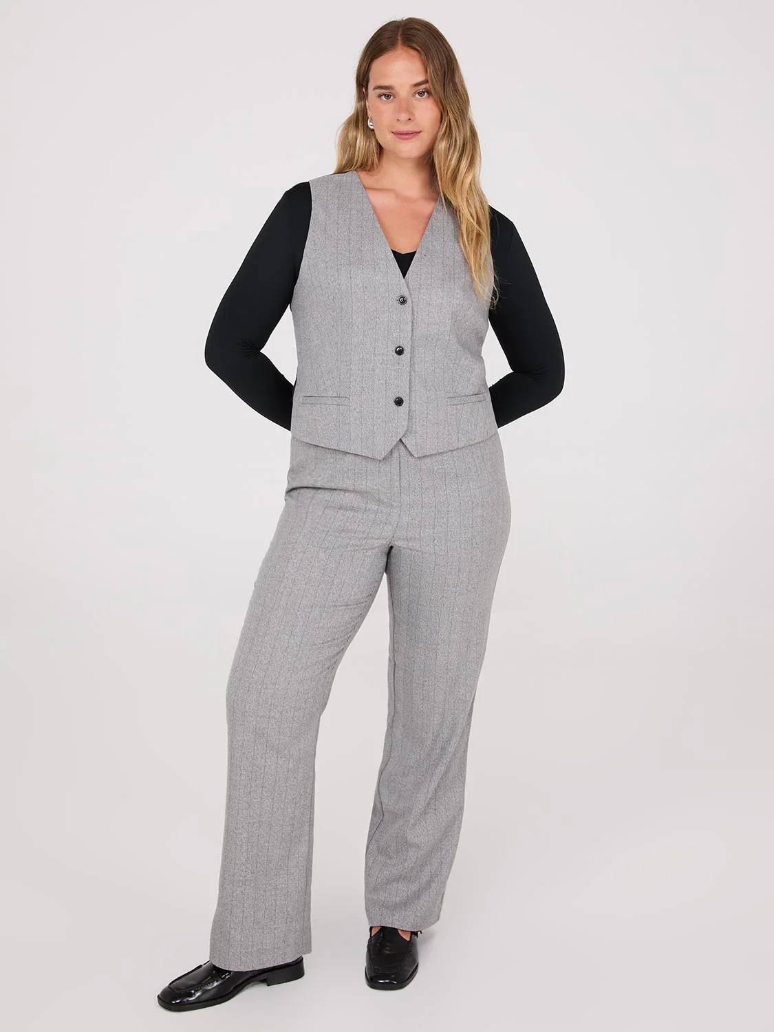 Pinstripe Straight Leg Long Length Pants