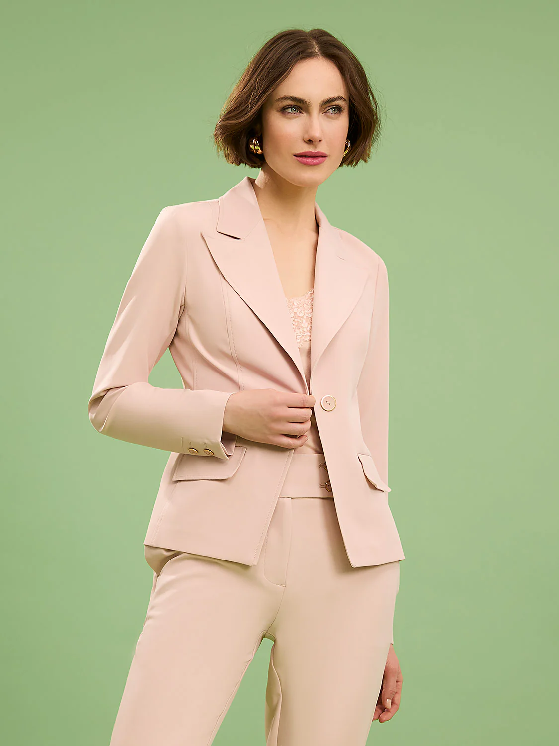 One-Button Blazer With Flap Pockets