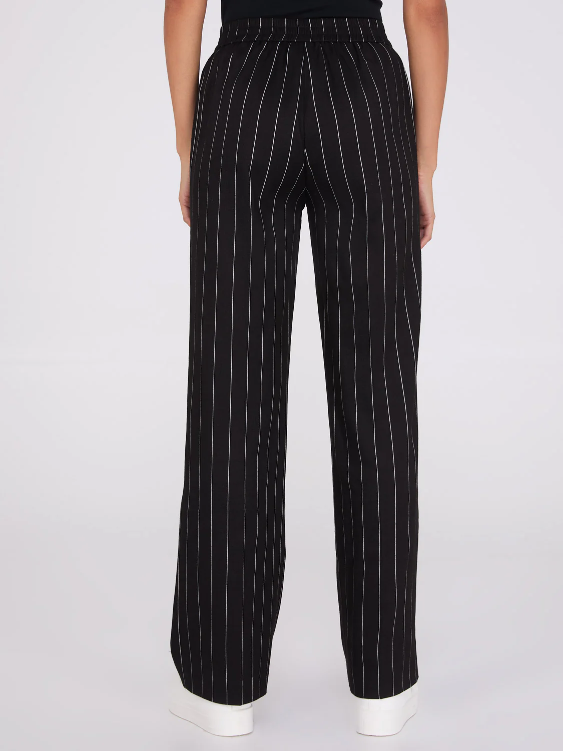 Pinstripe High-Waisted Wide-Leg Pants