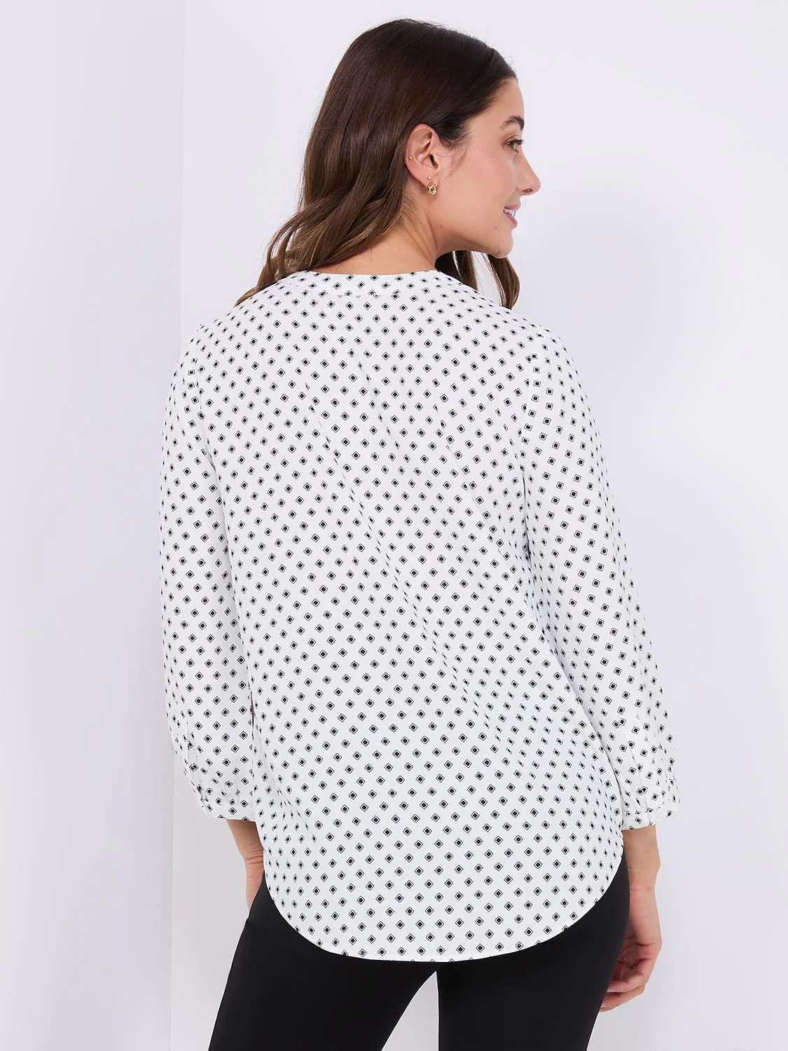 Dot Print Chiffon Split Neck Blouse