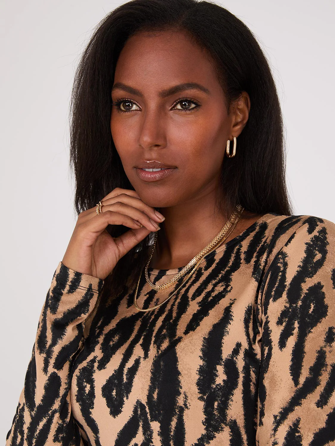 Printed Long Sleeve Jersey Top