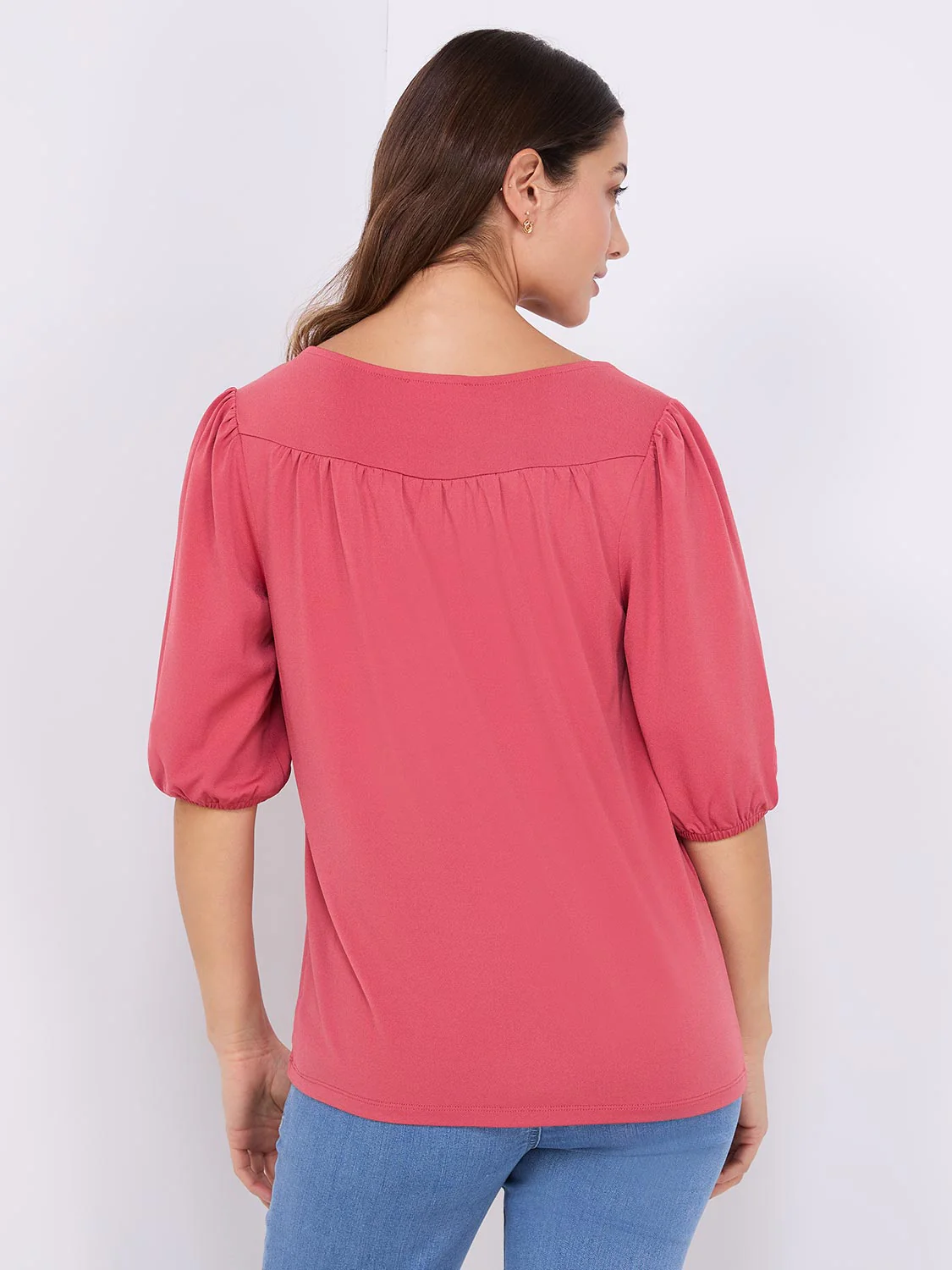 Textured Crepe Balloon Sleeve Top