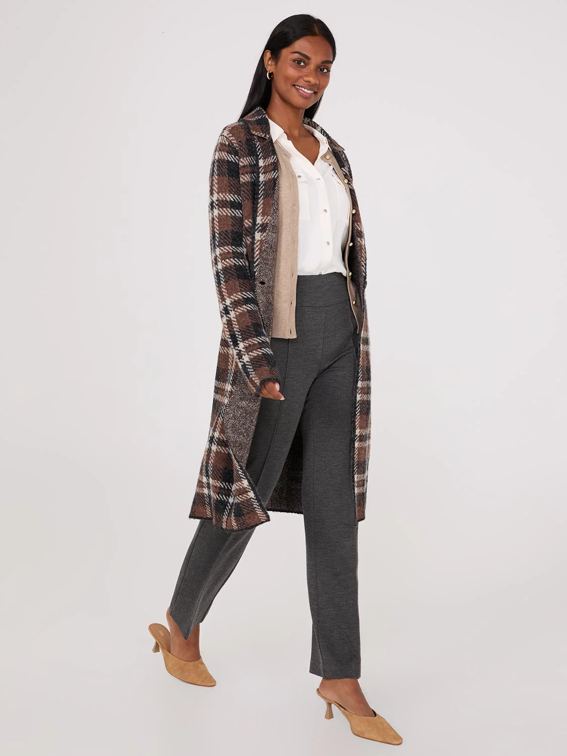 Front Pintuck Straight Leg Long Length Twill Pants