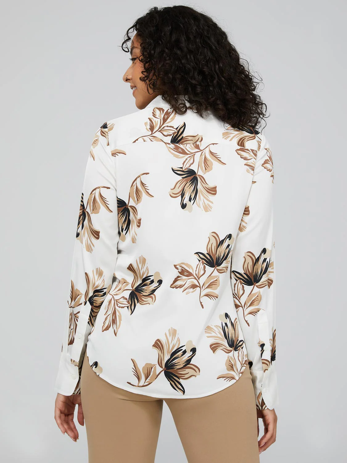 Floral Print Satin Split Neck Button-Front Blouse