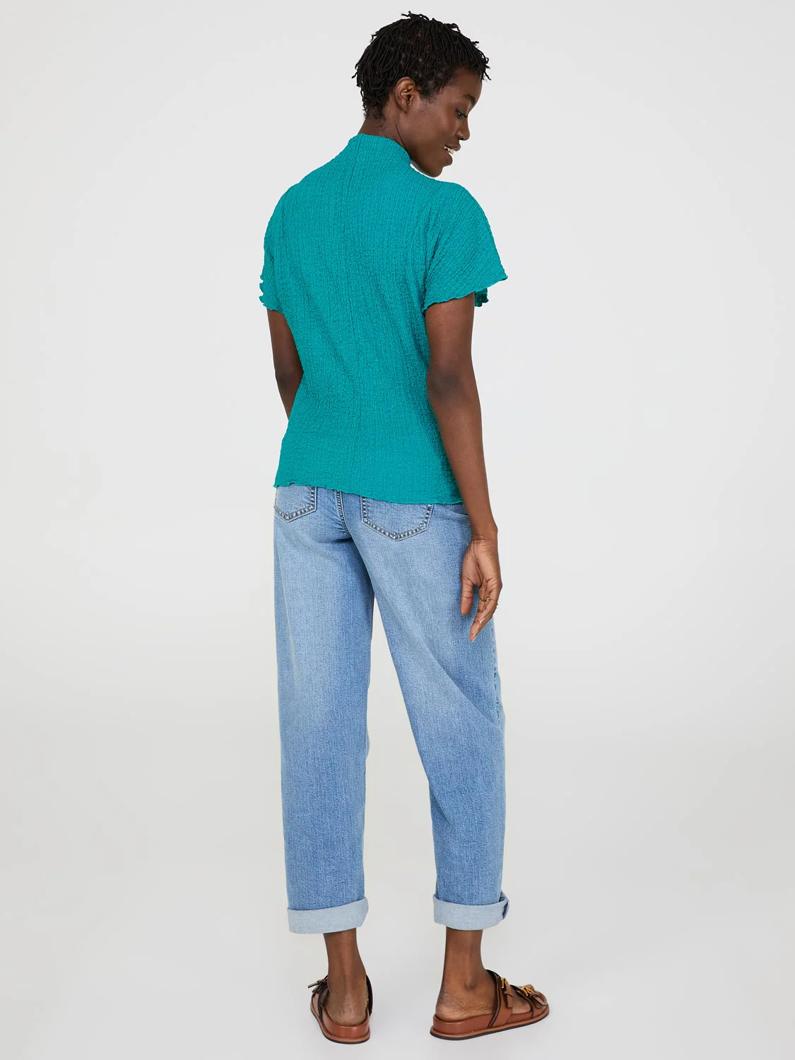 Short Dolman Sleeve Textured Mock Neck Top