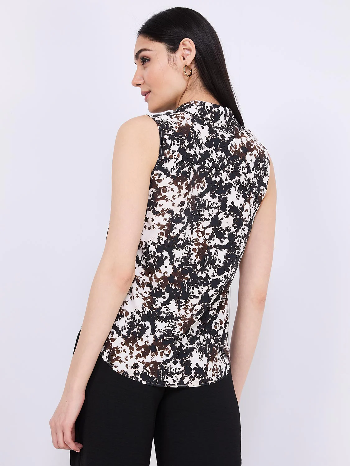 Sleeveless Animal Print Button-Front Blouse