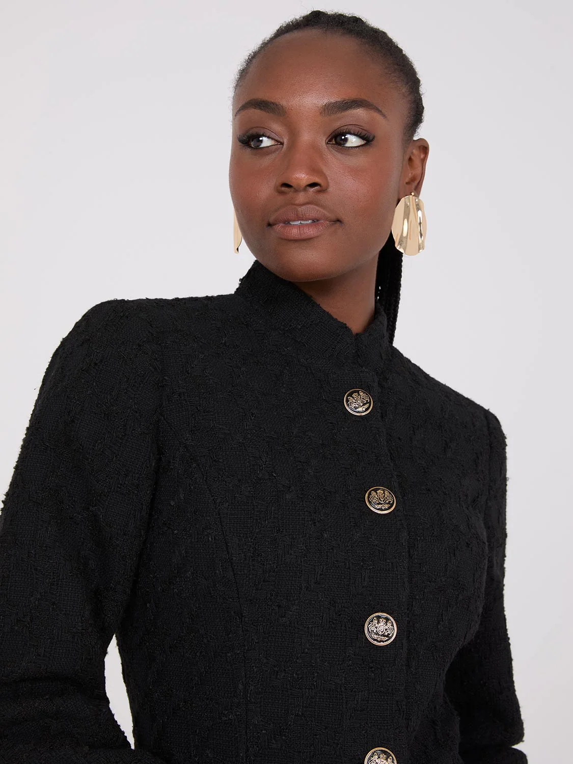 Boucle Blazer With Mandarin Collar