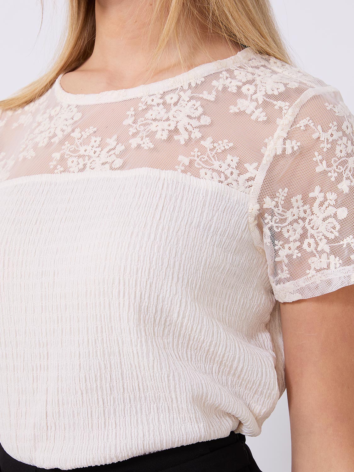 Floral Embroidered Mesh Short Sleeve Top