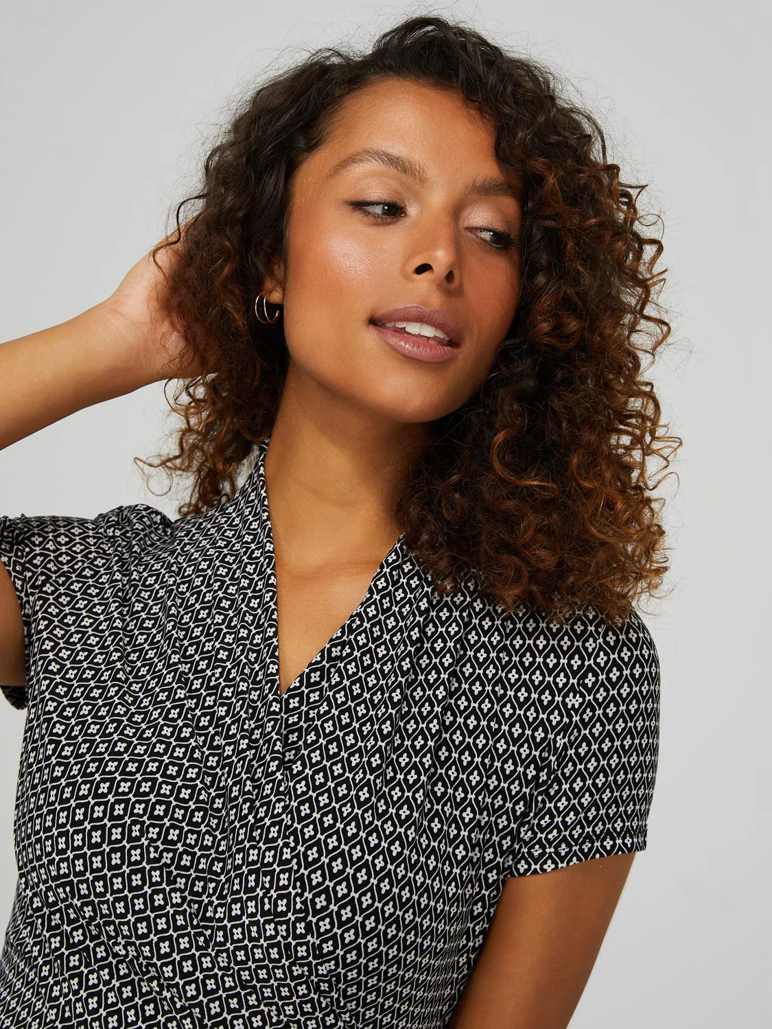 Print Short Sleeve Crossover Front Top