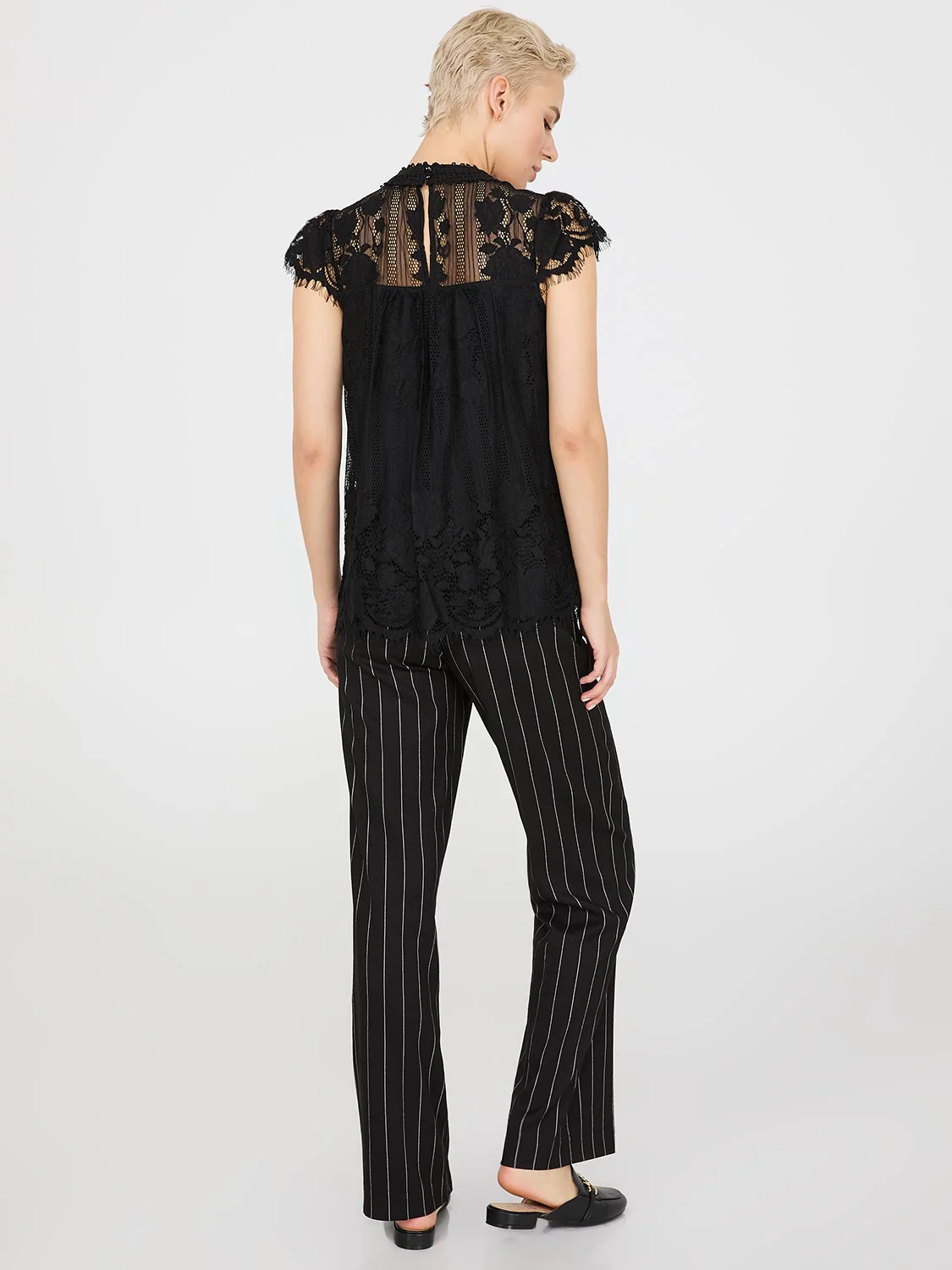 Lace Cap Sleeve Top With Crochet Detail