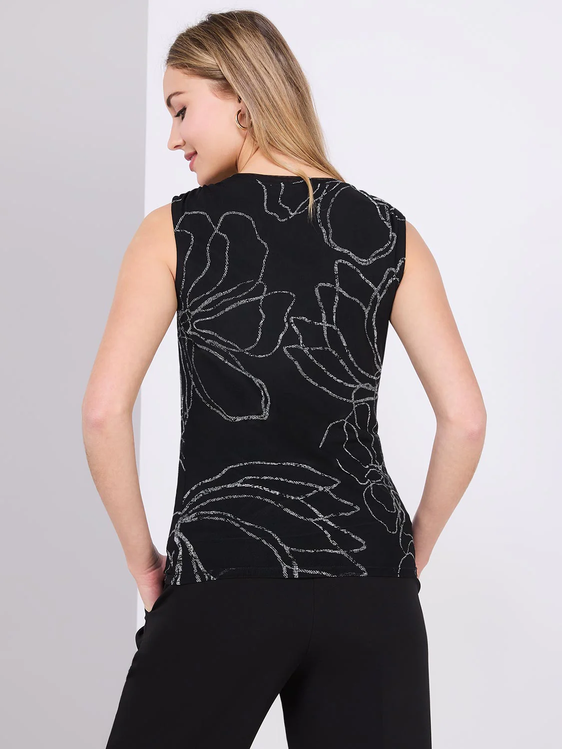 Sleeveless Floral Print Mesh Top