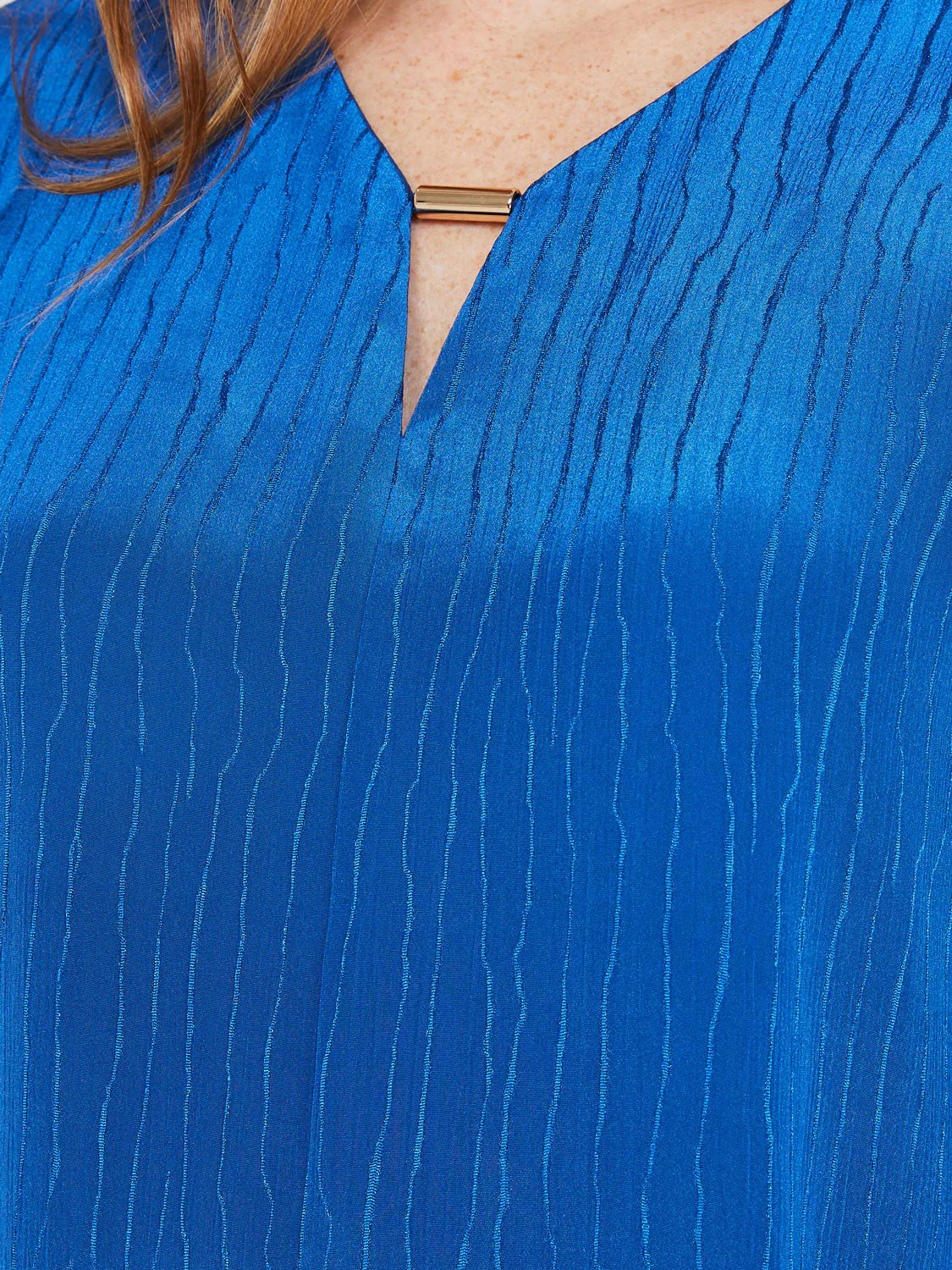 Textured V-Neck Blouse With Hardware Detail