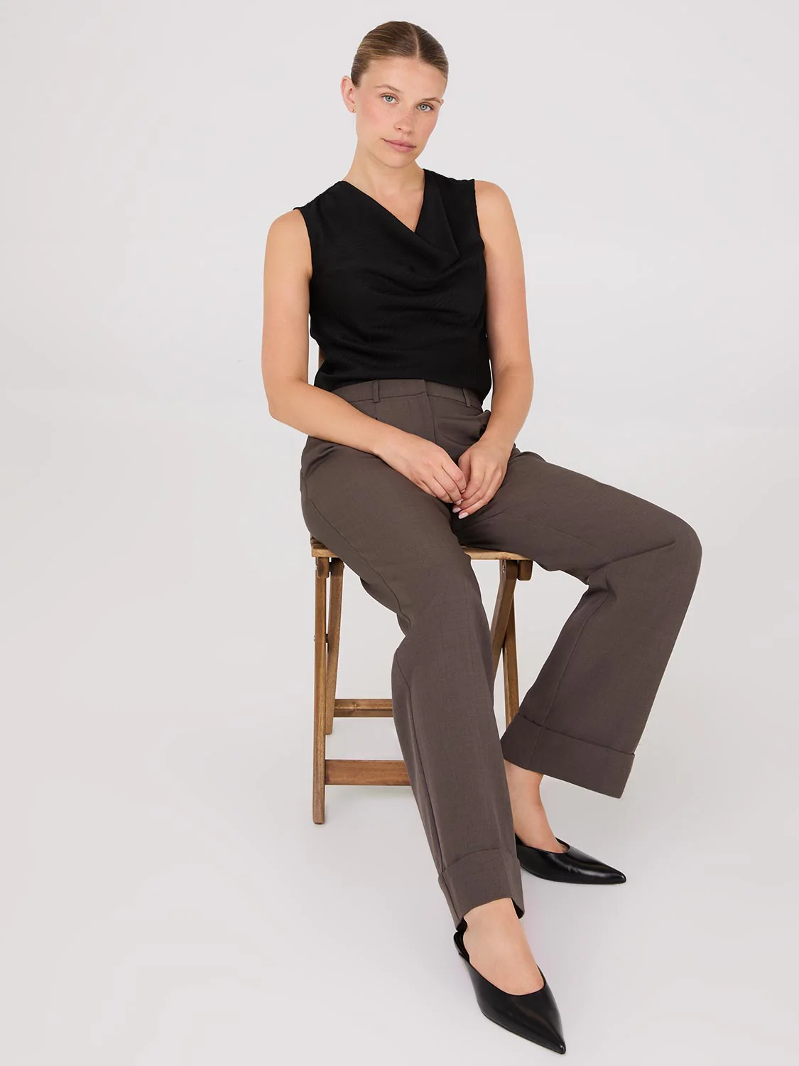 Sleeveless Textured Cowl Neck Top