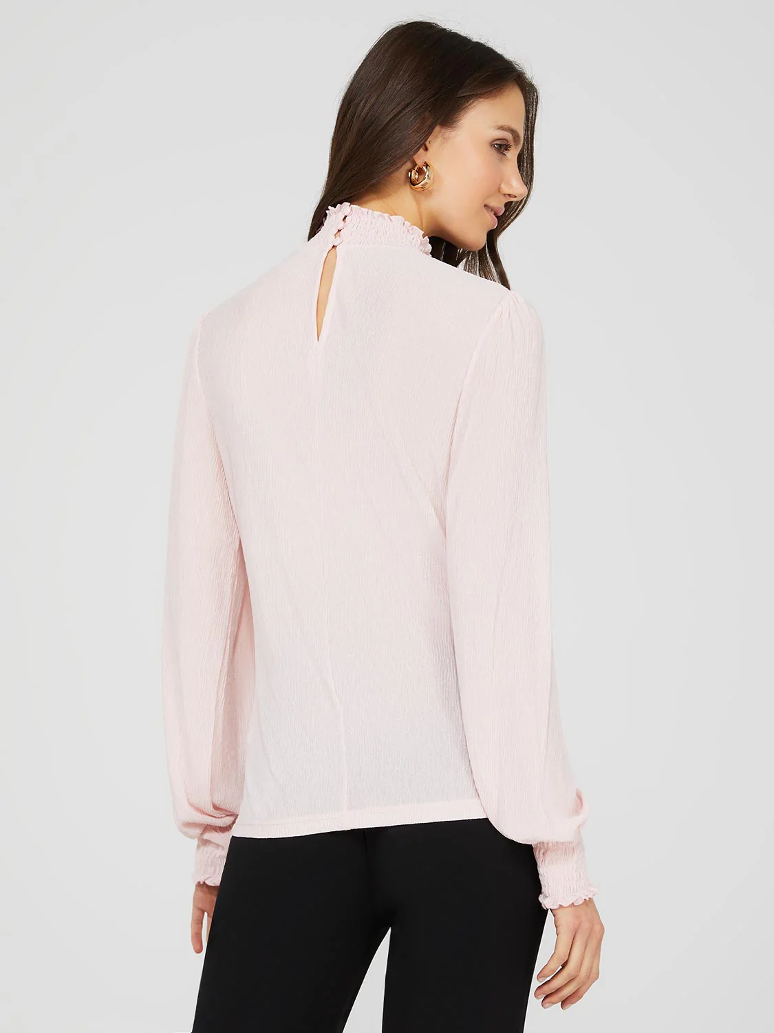 Textured Plisse Mock Neck Top