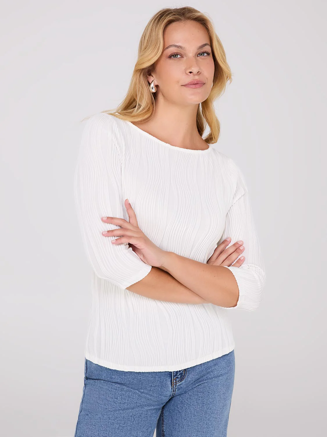 Wave Pattern Boat Neck Top