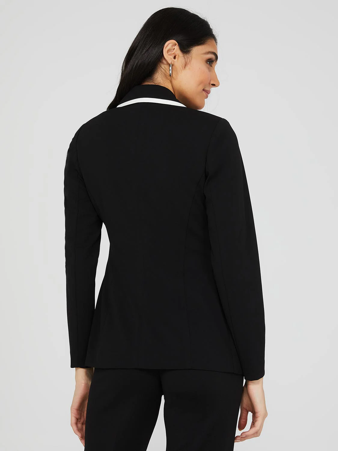 One-Button Contrast Trim Blazer