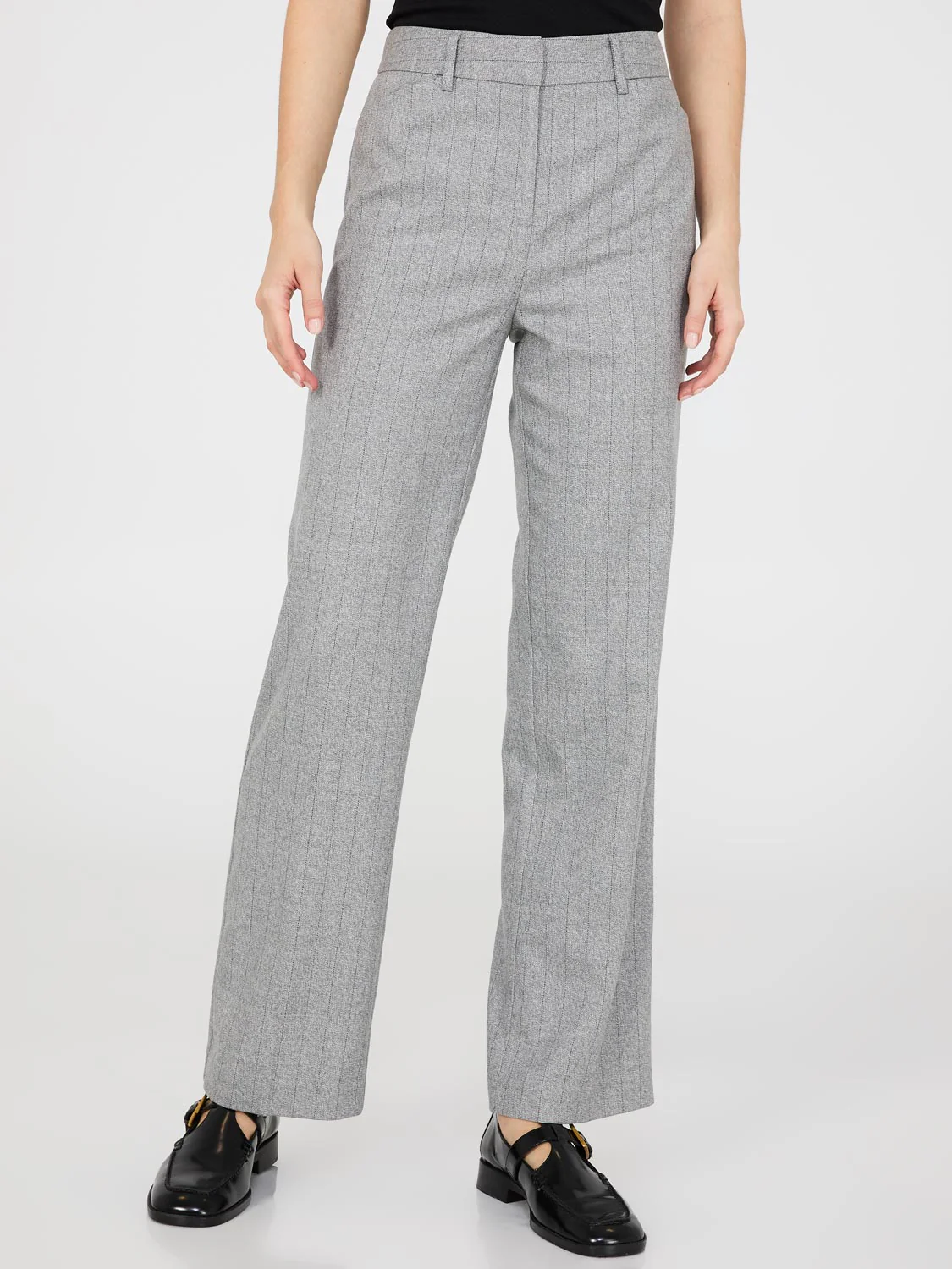 Pinstripe Straight Leg Long Length Pants