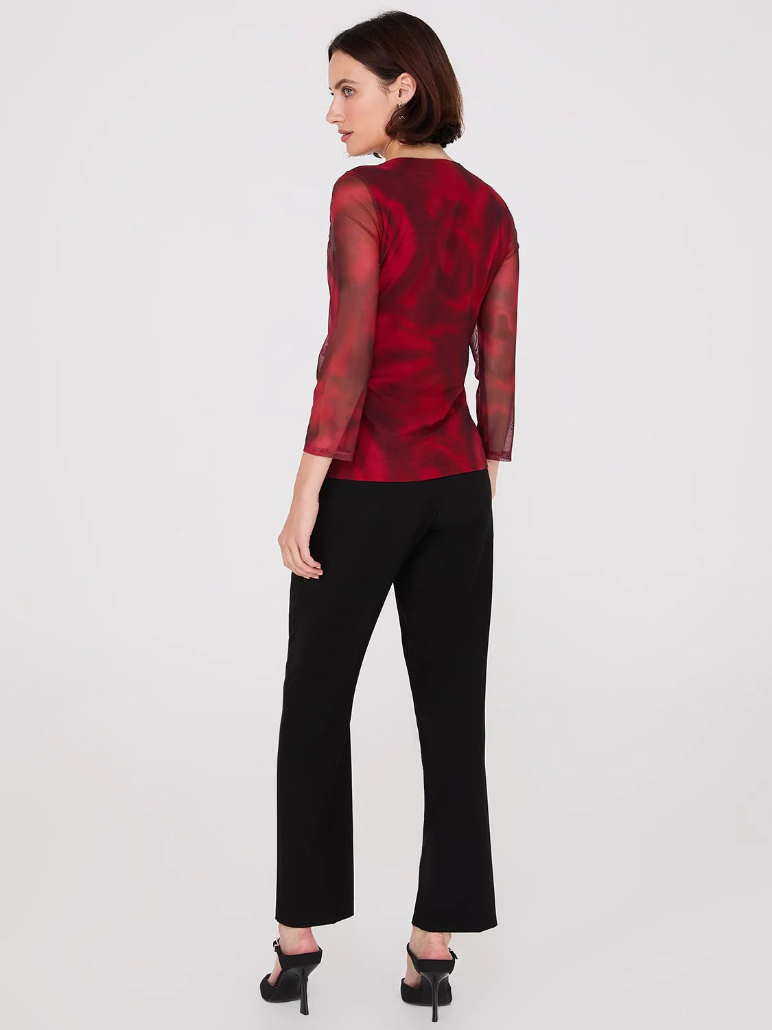 Rose Print Crossover Mesh Top