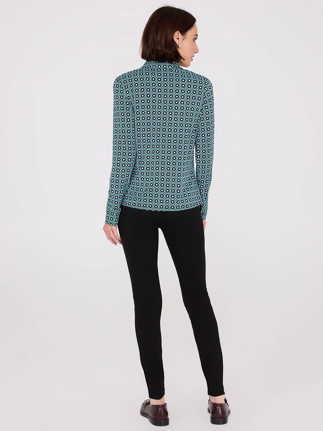 Printed Button-Front Classic Blouse