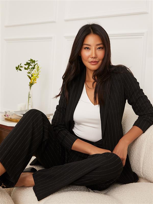 Pinstripe Crepe Open Blazer