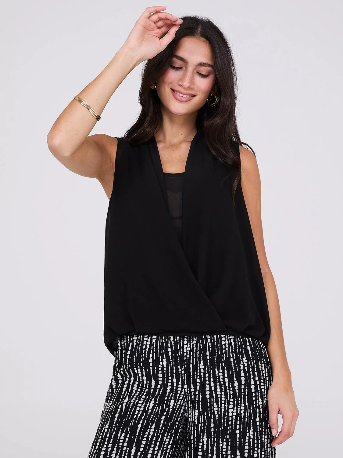 Sleeveless Chiffon Blouse with Blouson Wrap