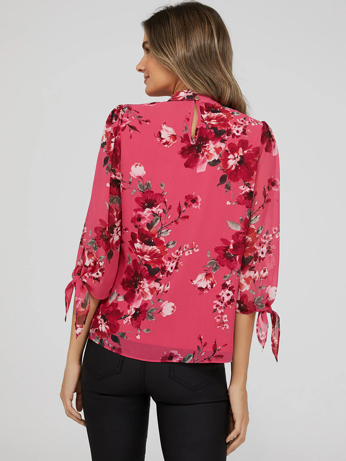 Printed Chiffon Mock Neck Blouse