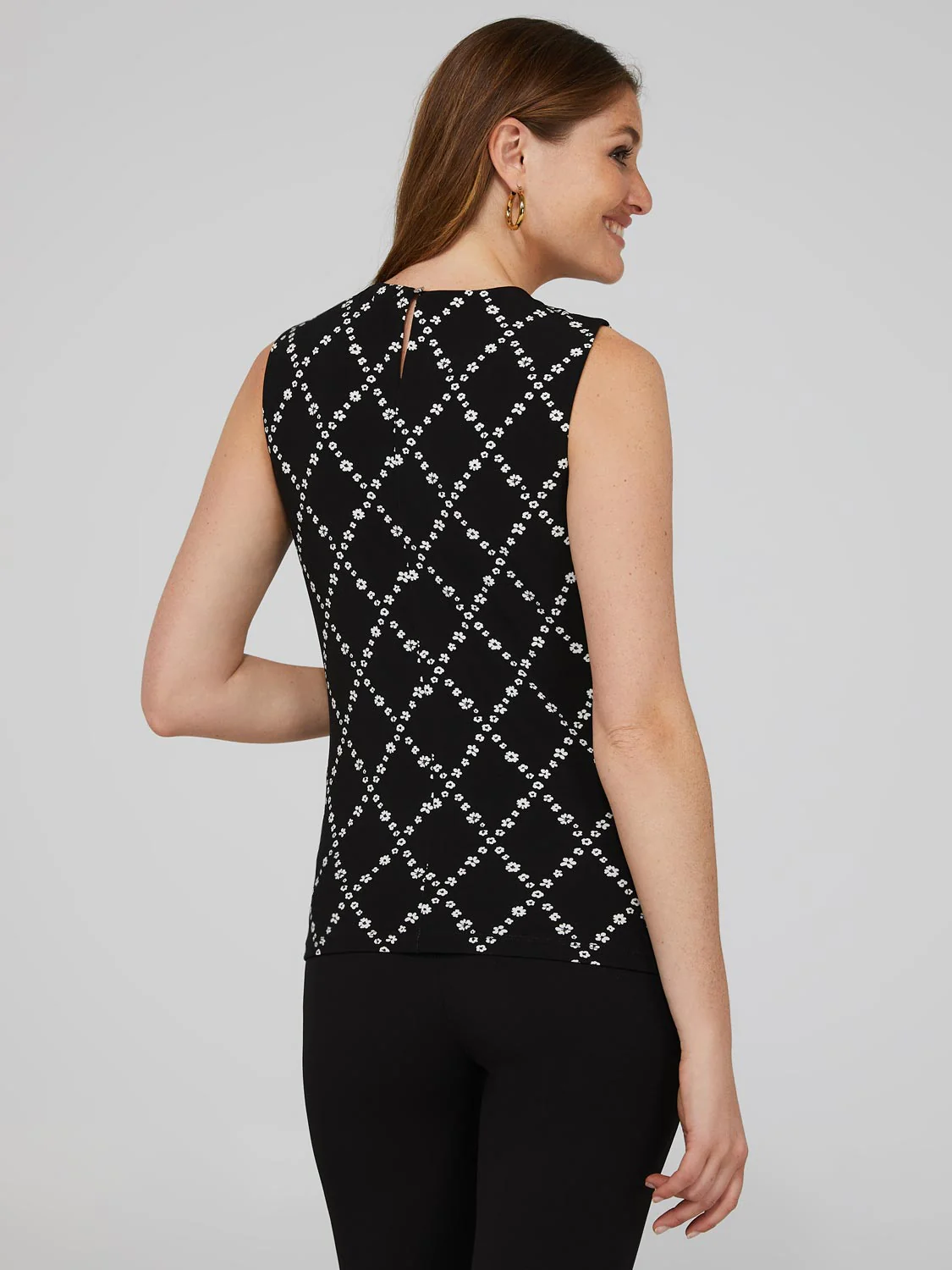 Printed Sleeveless Top With Pleated Front Neckline