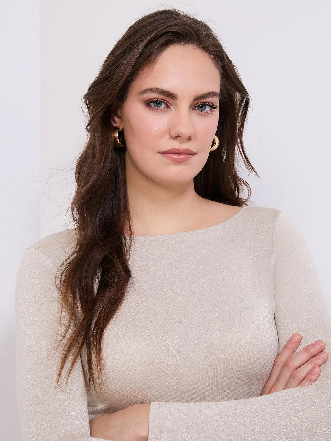 Glitter Jersey Boat Neck Top