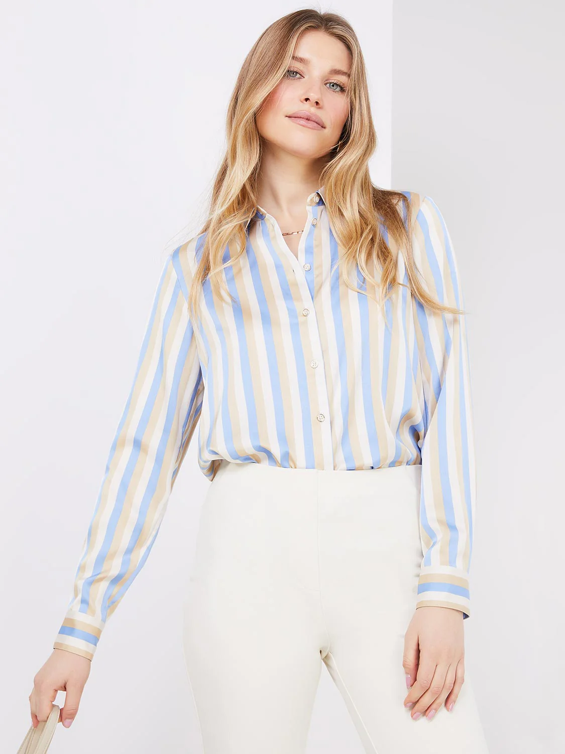 Multi Colour Striped Satin Button-Front Blouse