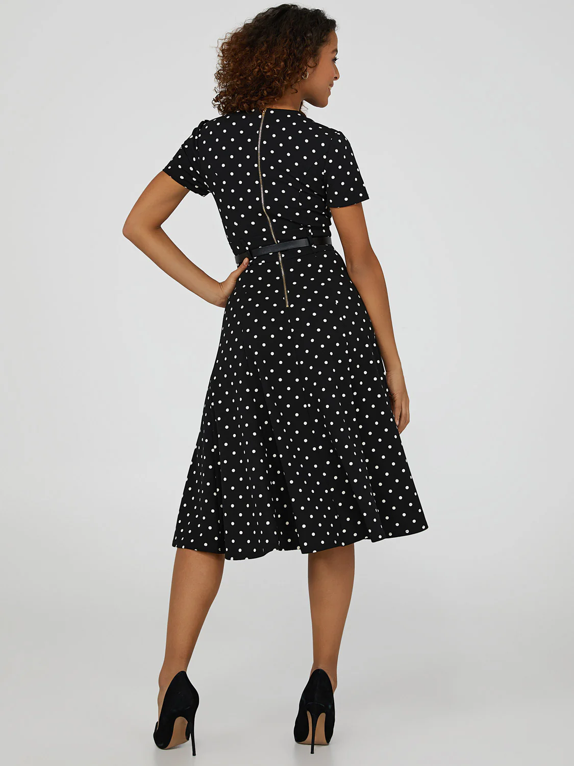 Polka Dot Belted Midi Dress
