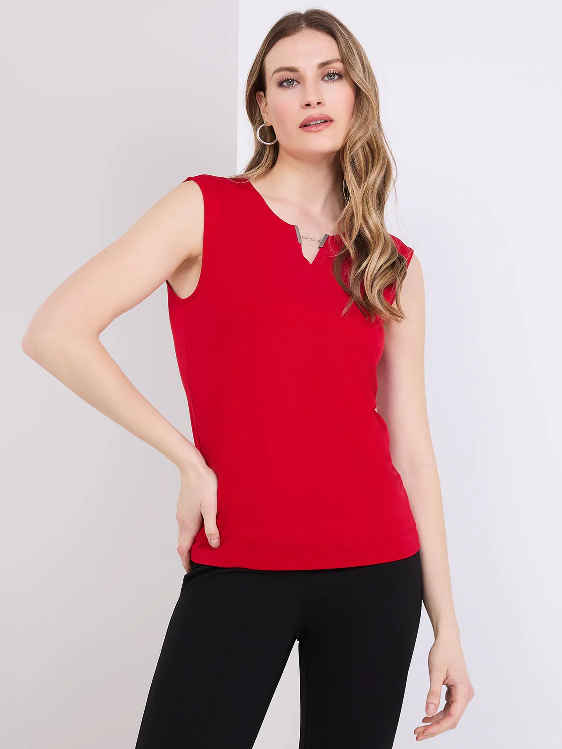 Sleeveless Top With Metal Bar Detail