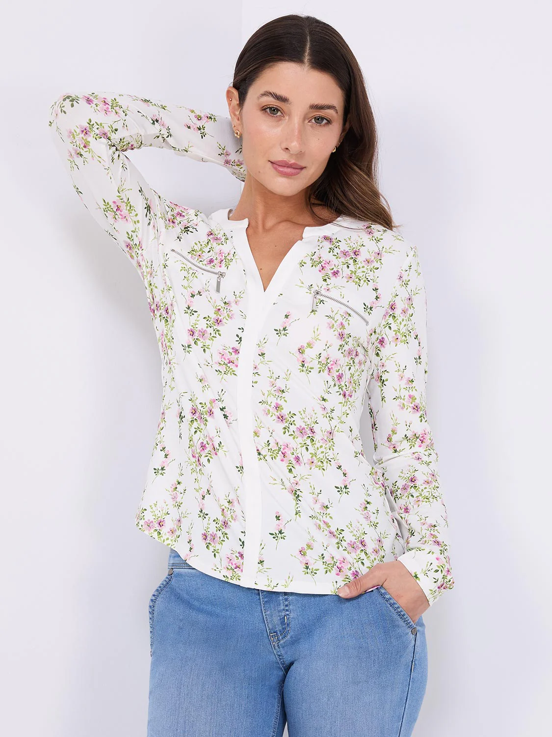 Floral Print Notch Collar Top