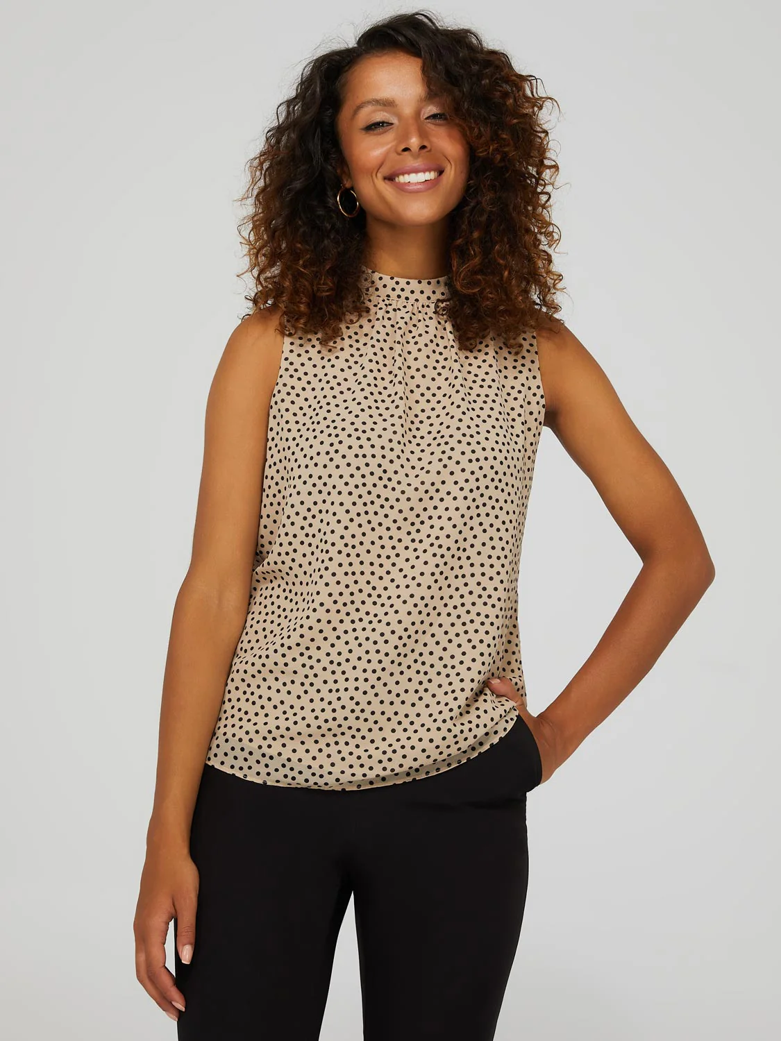 Polka Dot Crepe Chiffon Sleeveless Blouse