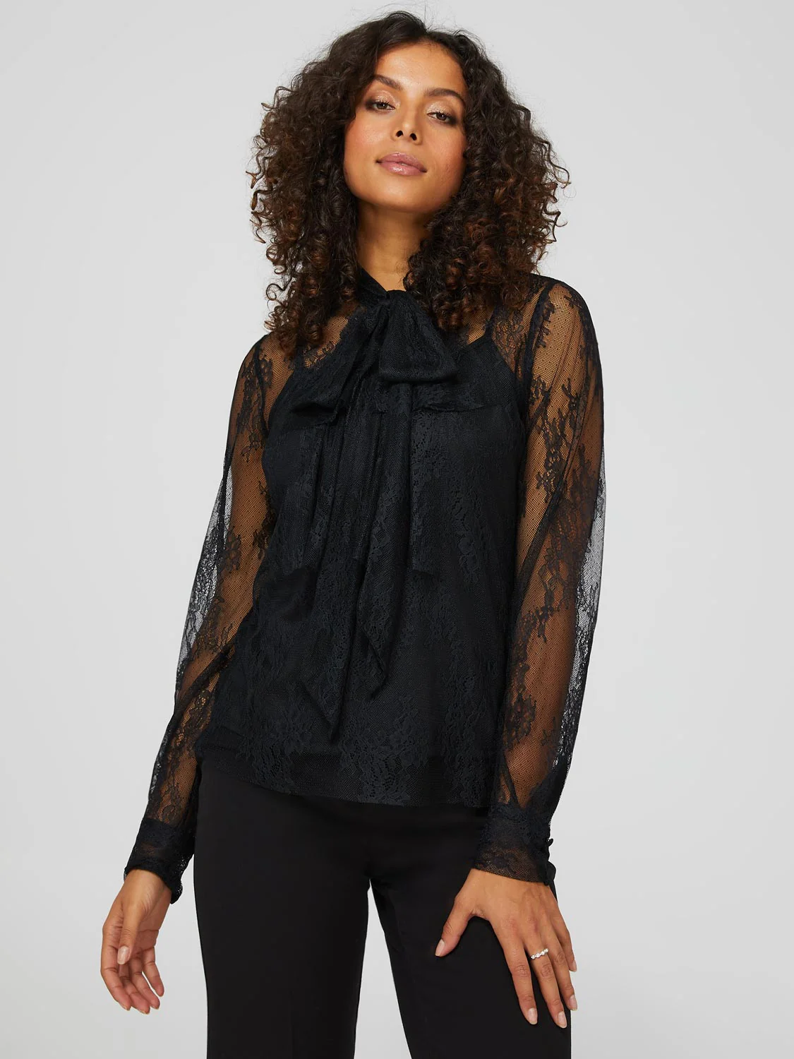 Floral Lace Bow Blouse With Cami
