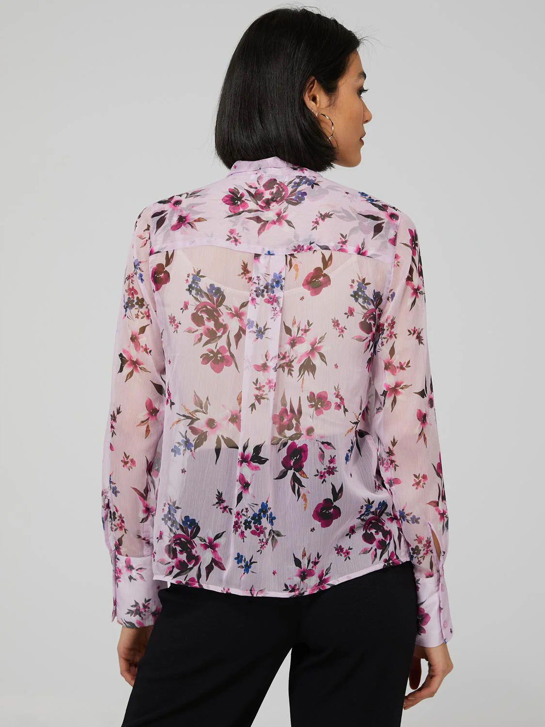 Printed Chiffon Blouse With Neck Tie