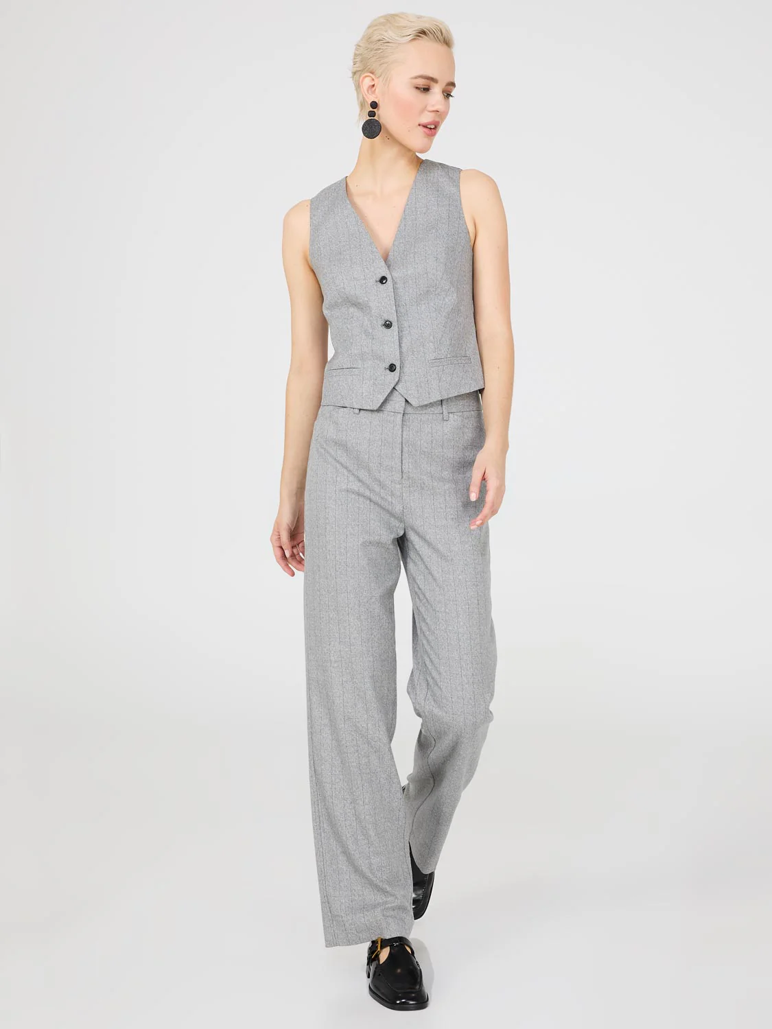 Pinstripe Straight Leg Long Length Pants