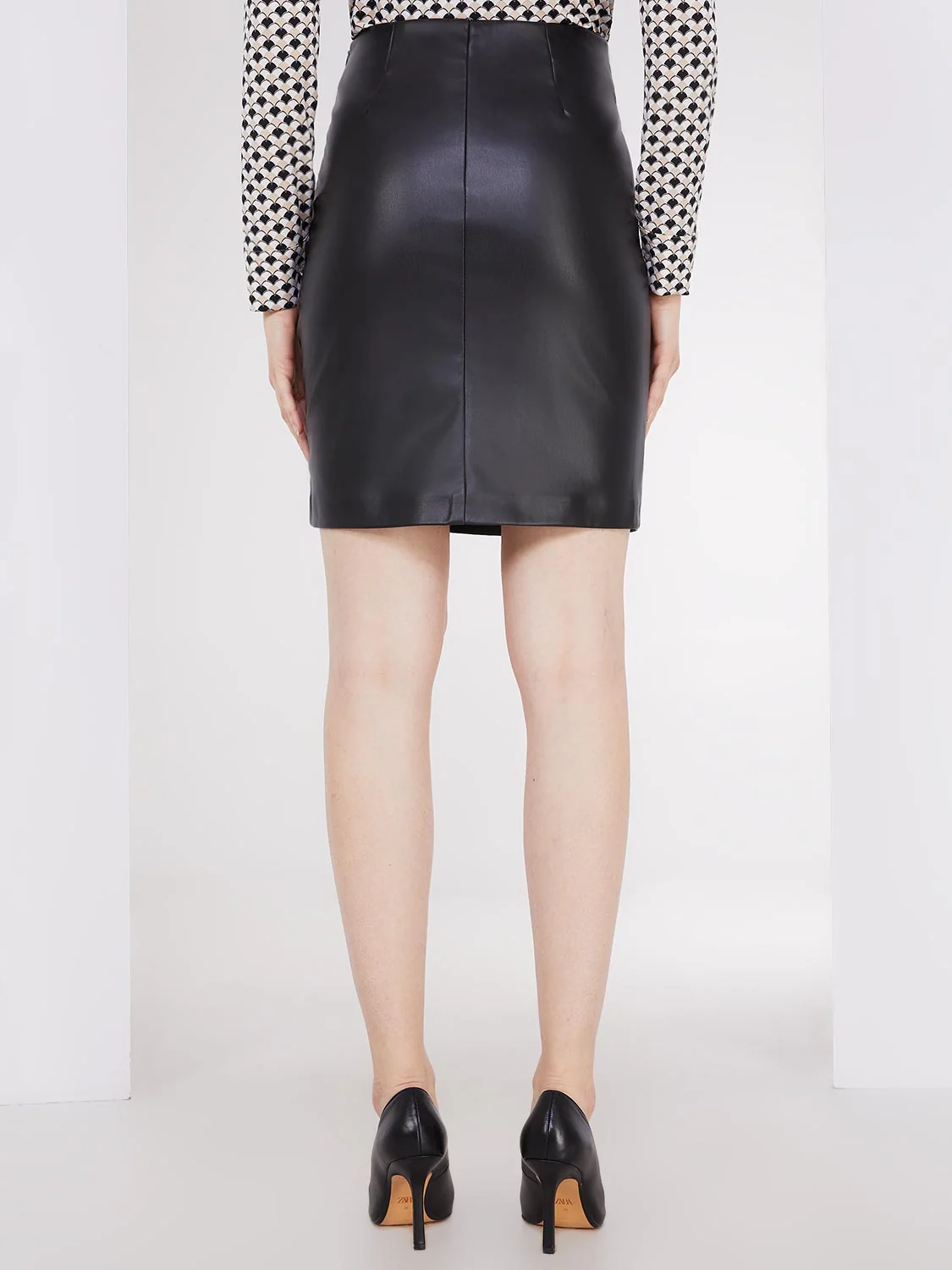 Faux Leather Pencil Skirt With Button Details