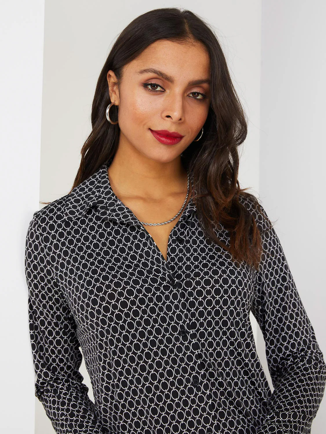 Geometric Print Button-Front Blouse