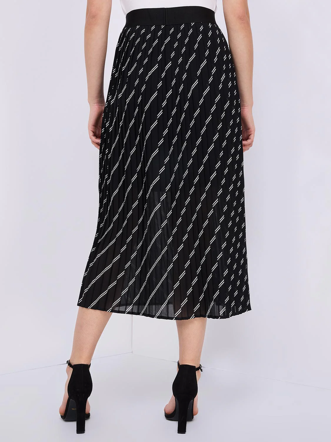 Striped Pleated Chiffon Skirt