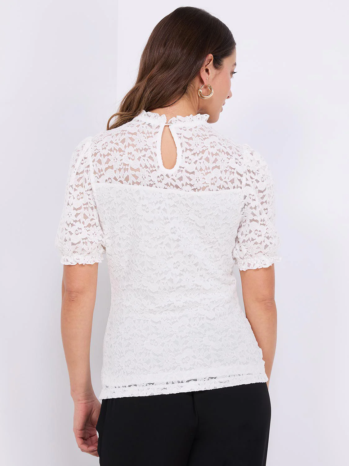 Floral Lace Mock Neck Short Sleeve Top