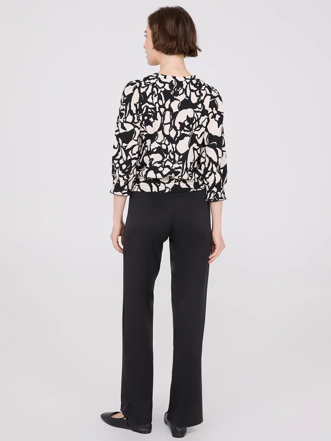 Printed Textured 3/4 Sleeve Round Neck Top