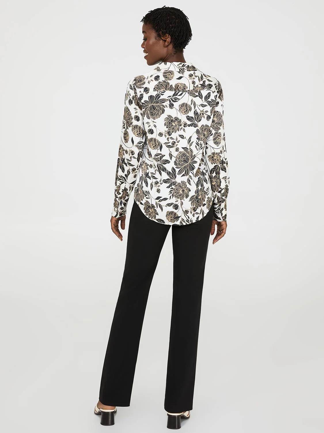 Floral Print Satin Button-Front Blouse